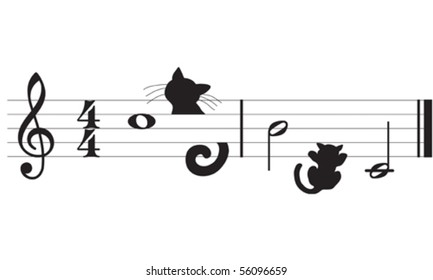 Cats and music, cats on a stave, vector illustration.