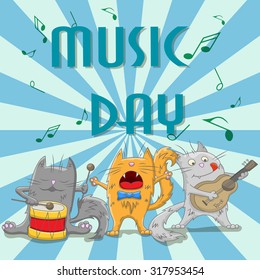 Cats musicians on an abstract background