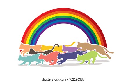 Cats nine lives designed on line rainbows background graphic vector.