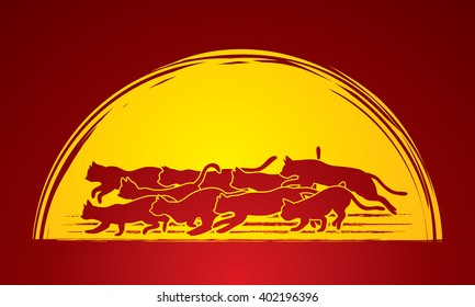 Cats nine lives designed on moonlight background graphic vector.