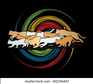 Cats nine lives designed on spin wheel background graphic vector.
