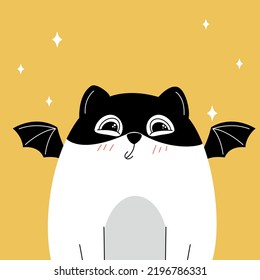 Cats on Halloween. A kitten in a bat costume, a cute cat is celebrating Halloween, a Halloween costume, a ready-made banner with a cat for Halloween