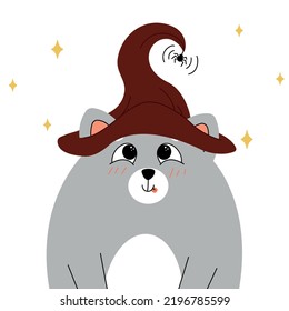  Cats on Halloween. A kitten in a witch hat, a cute cat is celebrating Halloween, a Halloween costume, a ready-made banner with a cat for Halloween