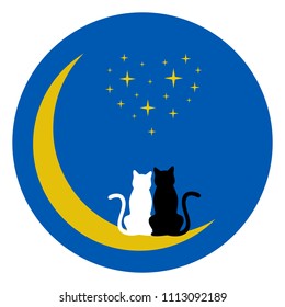 Cats on the moon. Dreams. A loving couple.