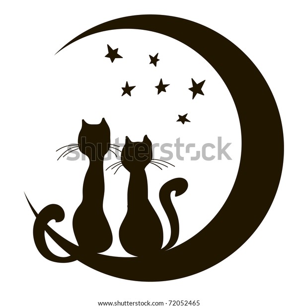 Chats Sur La Lune Un Couple Image Vectorielle De Stock Libre De Droits