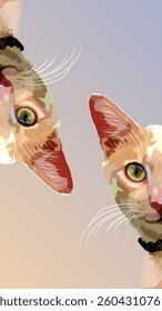 Cats on the phone. The background with cats is stretched vertically.
