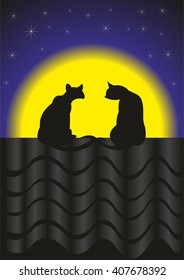 Cats on the roof. Vector illustration.