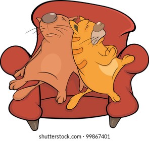 Cats on a sofa. Cartoon