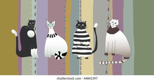 cats on striped background