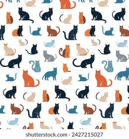 Cats on a transparent background.Vector seamless pattern with stylized multi-colored cats on a transparent background.