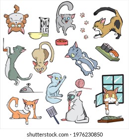 Cats  on white background Cute Cartoon Vector illustration
