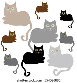 Cats on white background. Vector illustration.