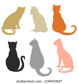 Cats on white. Hand drawn colored cat on isolated background. Doodles with animals for icons. Print for polygraphy, posters, t-shirts and textiles