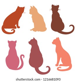 Cats on white. Hand drawn colored cat on isolated background. Doodles with animals for icons. Print for polygraphy, posters, t-shirts and textiles