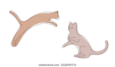 Cats in one line style. Minimalistic drawing of cats on a white background.