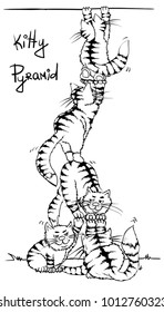 Cats. Outline sketch in doodle and cartoon style. Black and white vector character. Eps 8. Cat gang