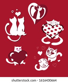 Cats in pairs give love to each other, the hearts of lovers and just a heart