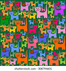  Cats Pattern Background. Vector Illustration