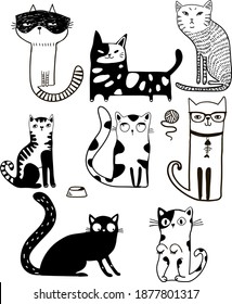 cats pattern Cartoon cats on black vector