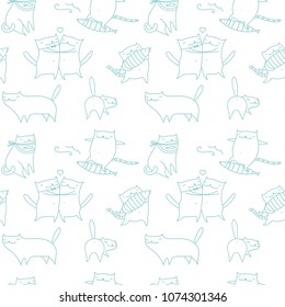 Cats pattern. Cat animal symbols set. Vector children animals seamless background.