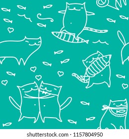 Cats pattern. Flat cat cartoon vector seamless background.