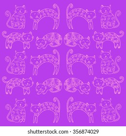  Cats pattern. Hand drawing illustration