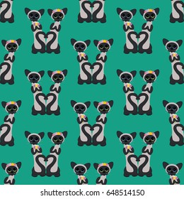 Cats pattern on the green background. Vector illustration