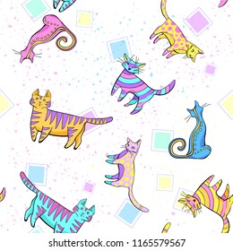 cats pattern. wall-paper, group of different cats on a white background in different poses