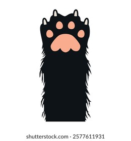 A cat's paw. Fluffy cat's paw with claws and pink pads. Vector illustration for design and web.