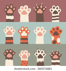 cats paw icon set, isolated on background. simple cartoon flat style, vector illustration.