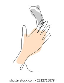 A cat's paw on an open human palm. Vector illustration in line art style