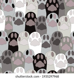 Patrón de pata de gato. Pies gatos. Blanco, gris, rosa, negro, marrón.
