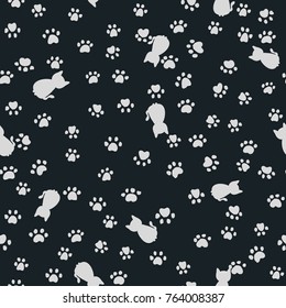 cats and paw print seamless pattern. Traces of Cat Textile Pattern