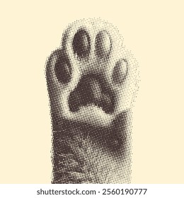 cat's paw, retro halftone effect illustration