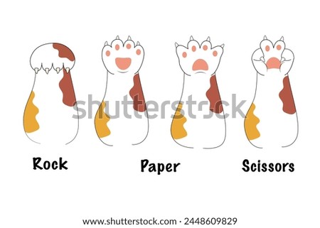 cats paw in scissors, papers and rocks style. cute paw of cat playing game. cat paw stock vector.