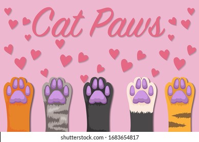 Cats paw set, isolated on background. simple cartoon flat style, vector illustration.