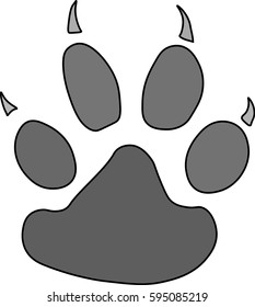 Cat's paw. Vector illustration of a cat's paw with claws. Hand drawn paw of an animal with claws.
