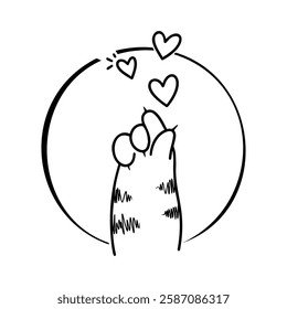 The cat's paws form a symbol of love, a floating heart in a simple and cute illustration