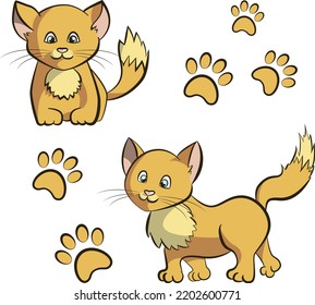 Cats and paws of cats. Icon and illustration. Character of the cartoon.