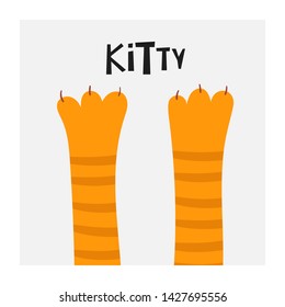 Cat's paws illustration. Card, postcard, tag with kitten. Poster for adopt center, pet store