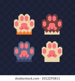 Cat's paws. Pixel art icon. Logo pet shop, veterinary clinics. Stickers and embroidery design. Isolated vector illustration. 