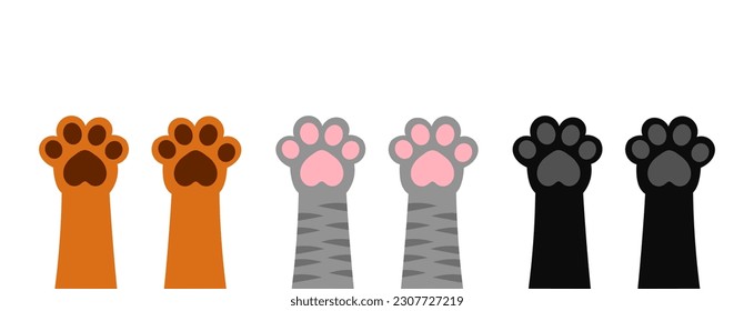 Cats paws up set. Vector illustration.