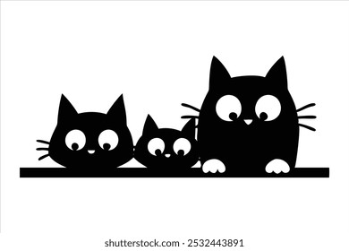 gatos espiando pela janela. Ilustração vetorial com fundo branco