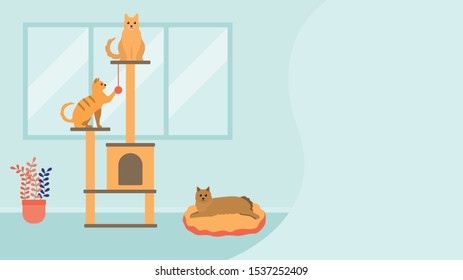 cats in pet hotel vector illustration landing page copy space
