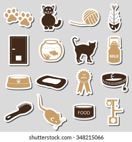 cats pets items simple stickers set eps10