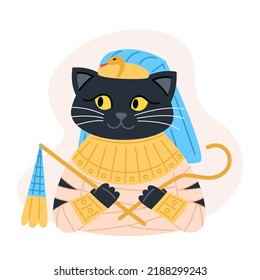 Cat's Pharaoh, Halloween character in flat style