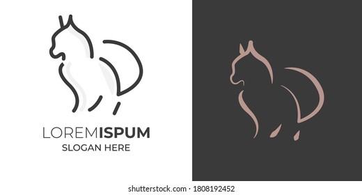 cats play on field funny cute line art logo design .cats silhouette logo template vector illustration vintage minimal retro
 icon mono line for emblems, badges, labels template