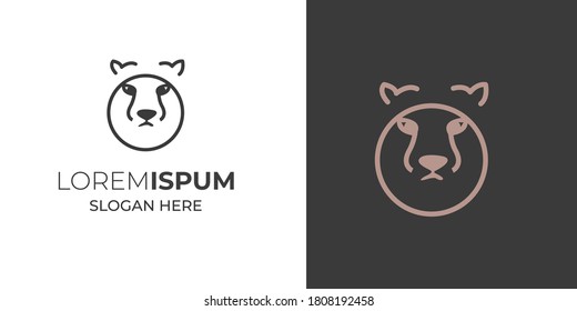 cats play on field funny cute line art logo design .cats silhouette logo template vector illustration vintage minimal retro
 icon mono line for emblems, badges, labels template