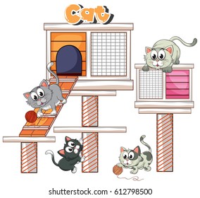 Cats playing in cathome illustration