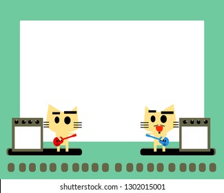 Cats playing guitar on stage with copy space.